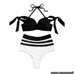 SweatyRocks Women's Sexy Bathing Set High Waist Push Up Striped Back Knot Halter Swimsuit Bikini Black B07KQ3F1TD